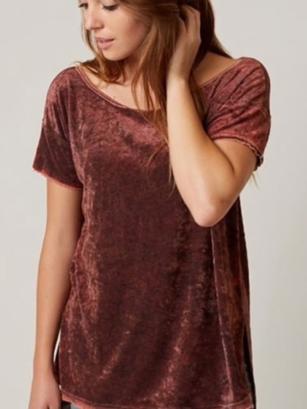 We The Free People Doran Velvet Oversized Tee - Sangria Red